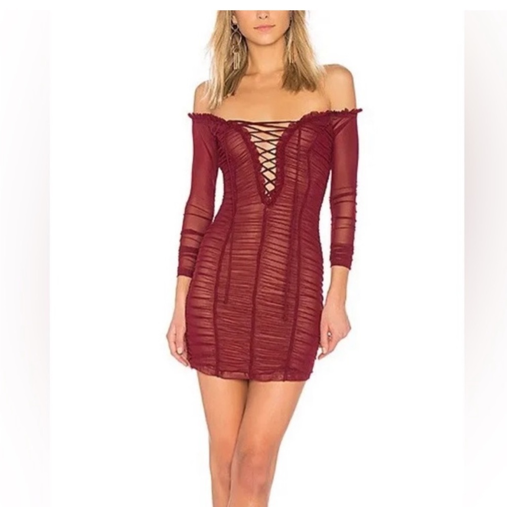Majorelle Ruched Red Long Sleeve Dress